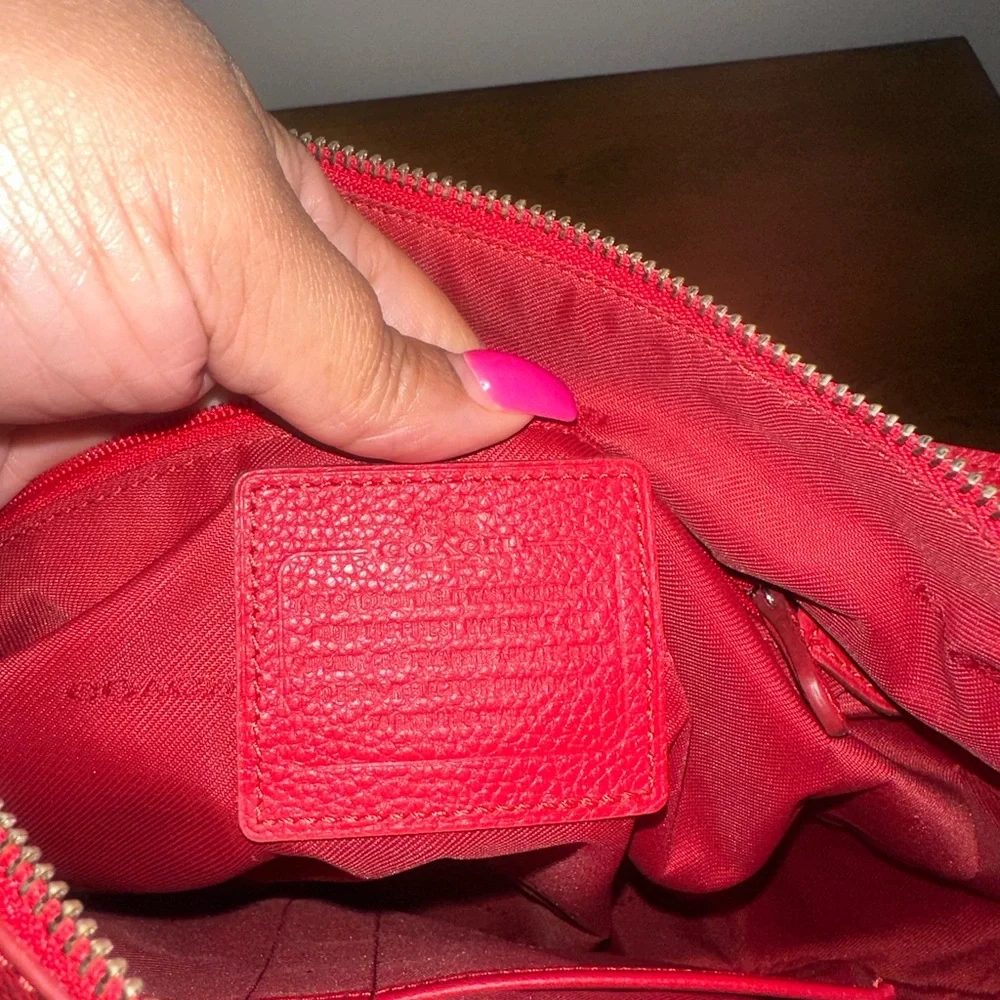 Coach Pebble Leather Turnlock Hobo Crossbody Bag- RED - Picture 8 of 16